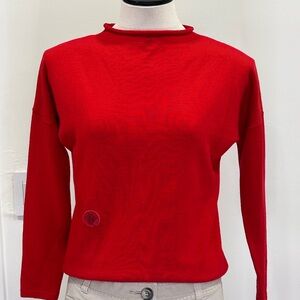 Red wool bumble bee mock neck long sleeve sweater uniform Christmas new years